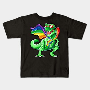 Gay Pride Dino Trex Rainbow Flag Lgbt Ally Boys Kids Toddler Kids T-Shirt